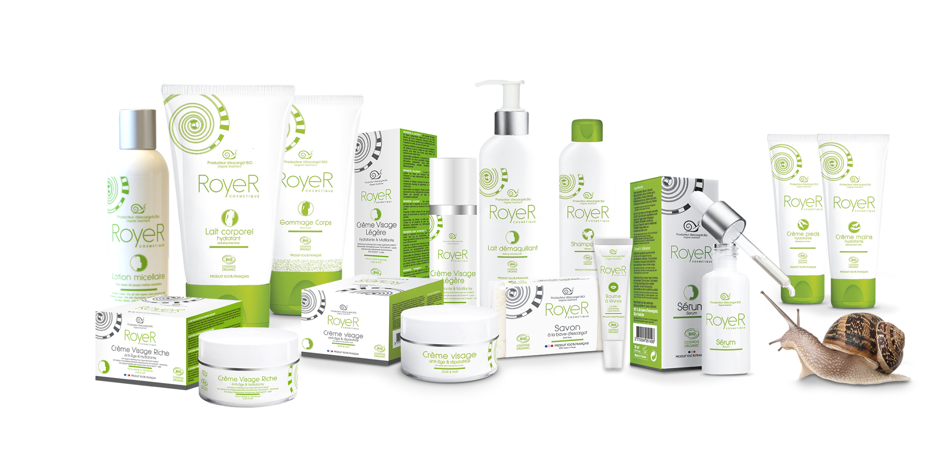 gamme cosmétique à la bave d'escargot RoyeR
